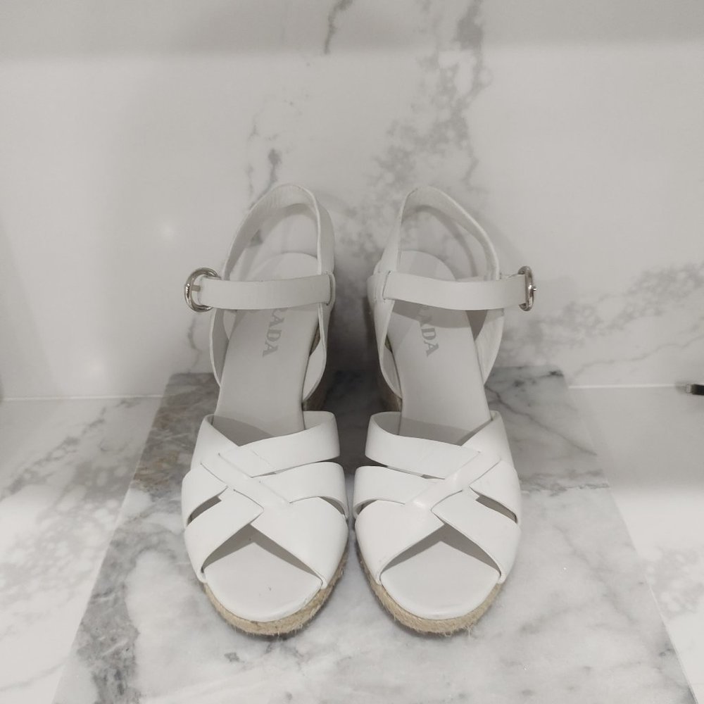 PRADA White Platform Espadrille Wedge Sandals NWOT